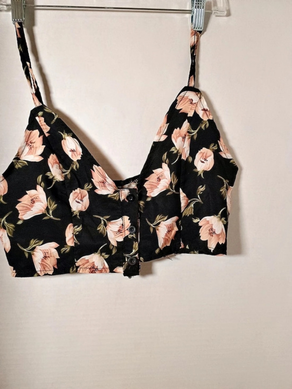 Floral Crop Top in Black & Pink Like New